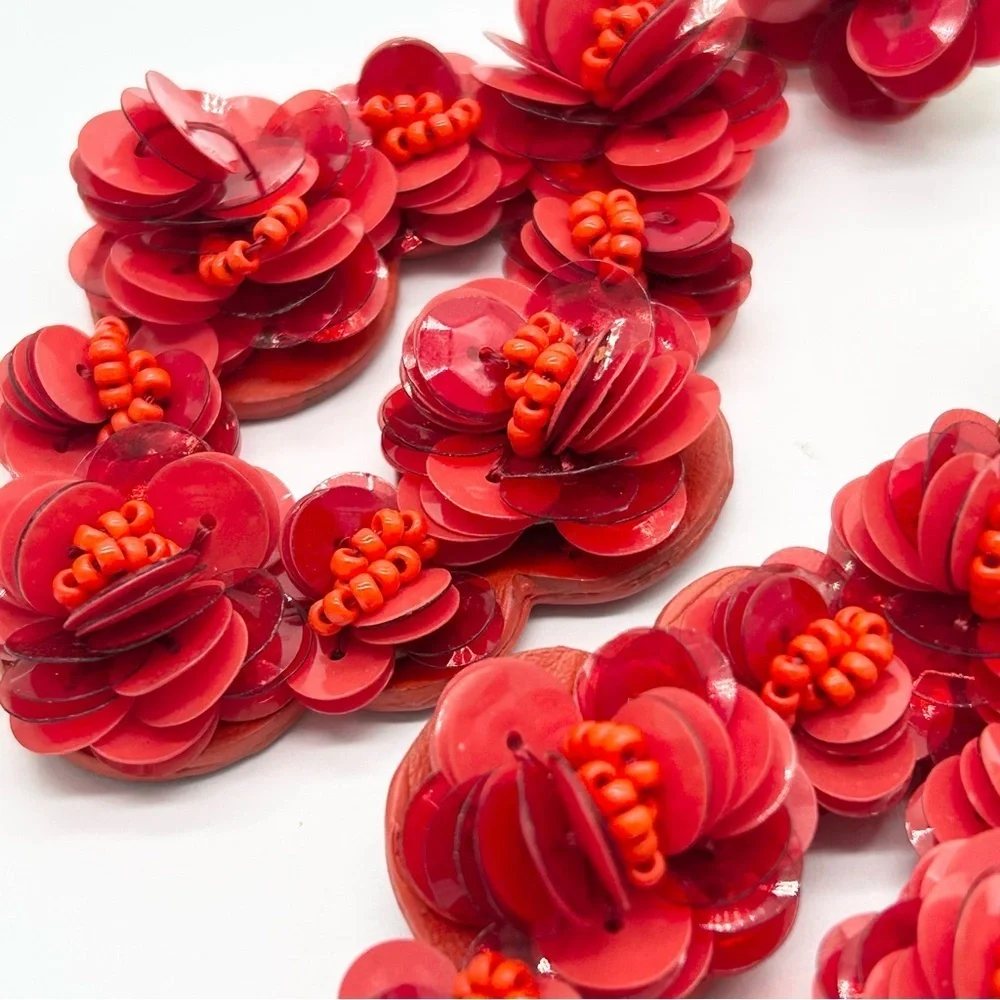 J. Crew Red Sequin and Beaded Leather Back Earrings